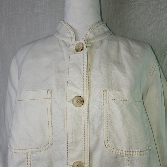 Chicos Cream Button-Up Jacket with Fringe Sz 2 Boho Hippie Utility Spring - Picture 2 of 13